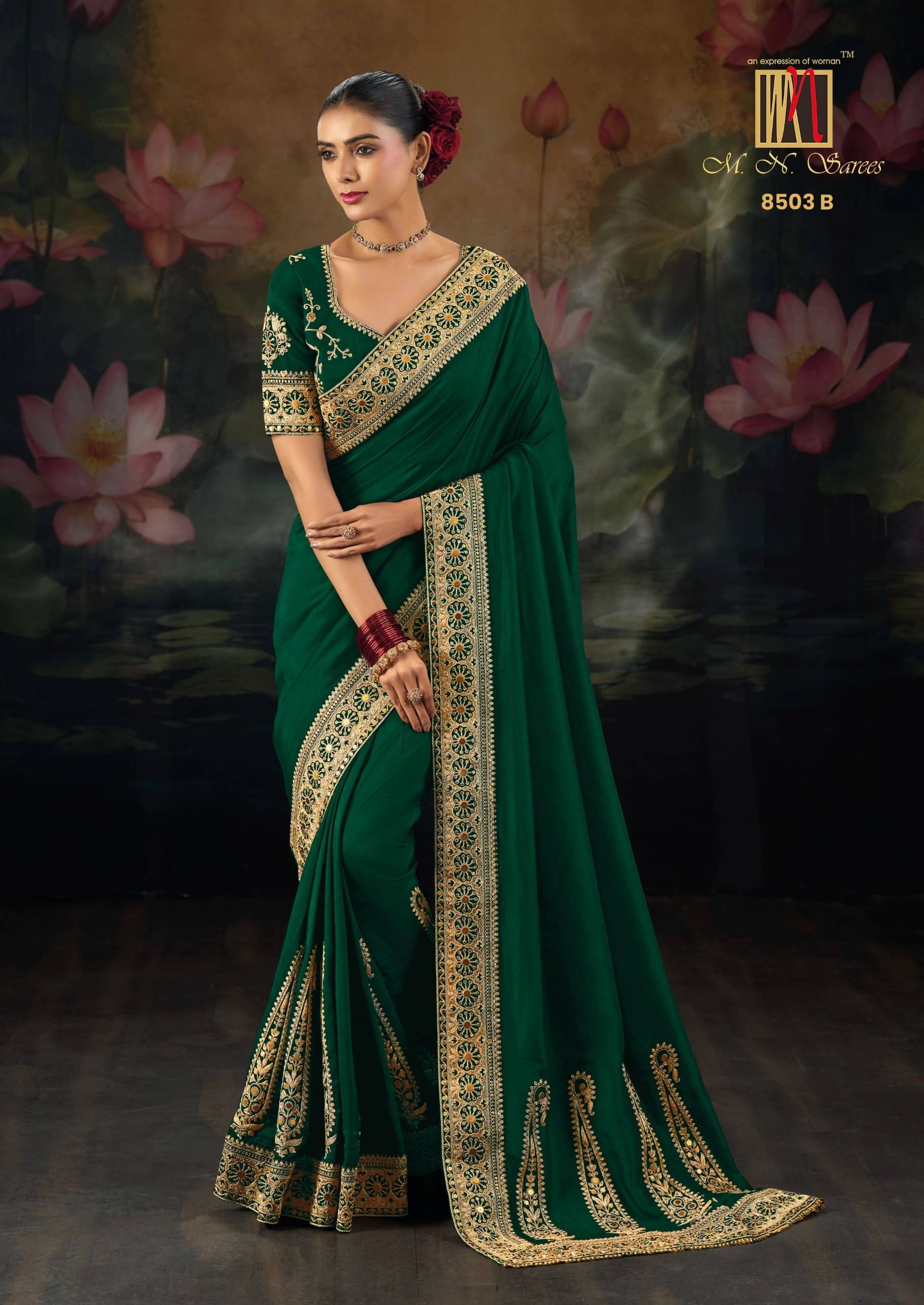 8500 SERIES By M.N Saree 8501 To 8508 Series Indian Traditional Wear Collection Beautiful Stylish Fancy Colorful Party Wear & Occasional Wear Silk Sarees At Wholesale Price